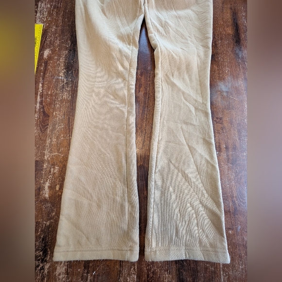 WT02 Sweatpants Flare Leg Beige Women's Medium Tall Used Elastic Tie Waist Pants - Picture 3 of 10